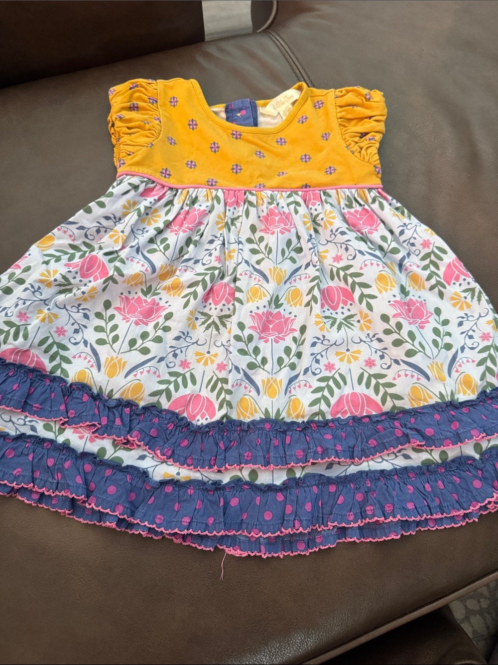 Matilda Jane Mustard Yellow & Pink Floral Ruffle Dress